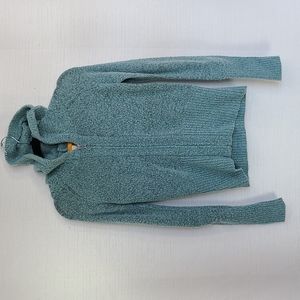 Tulle Knit Jacket Long Sleeve Zip-Up Hoodie Turquoise Ribbed Hemline Size Medium